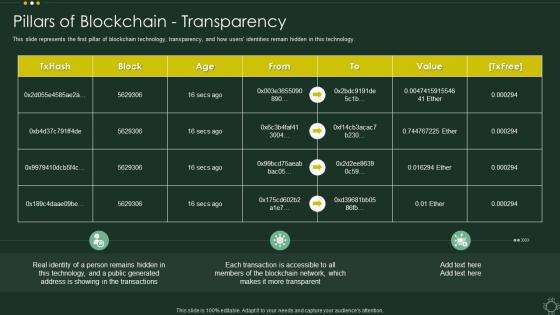 Pillars Of Blockchain transparency Cryptographic Ledger