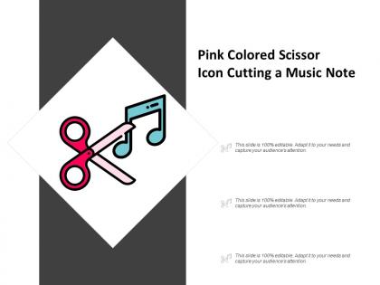 Pink colored scissor icon cutting a music note