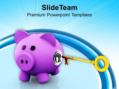 Pink piggy bank with key hole and key powerpoint templates ppt themes and graphics 0113