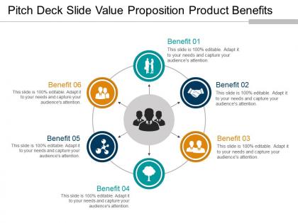Pitch deck slide value proposition product benefits 3 presentation visuals