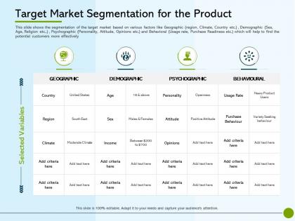 Pitch deck to offering target market segmentation for the product behavioural ppts shades