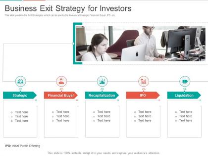 Pitch deck to raise funding from business exit strategy for investors ppt microsoft