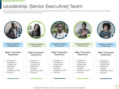 Pitchbook for security underwriting deal leadership senior executive team