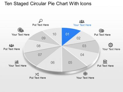Pk ten staged circular pie chart with icons powerpoint template slide
