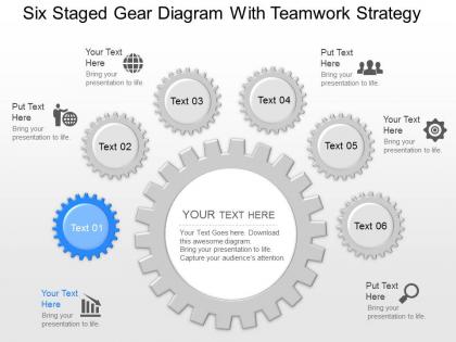 Pl six staged gear diagram with teamwork strategy powerpoint template