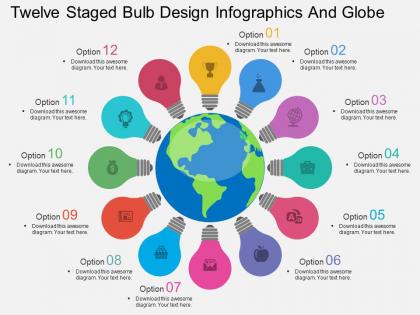 Pl twelve staged bulb design infographics and globe flat powerpoint design