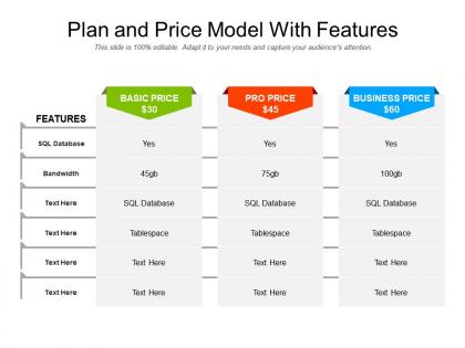 Plan and price model with features