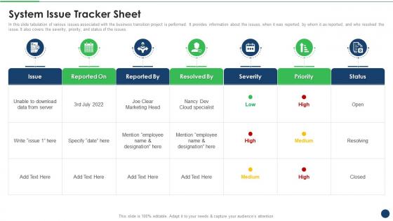 Plan For Successful System Integration System Issue Tracker Sheet