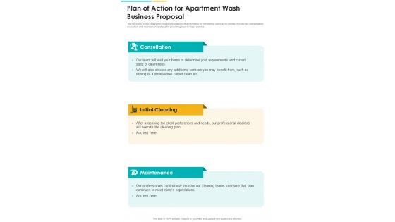 Plan Of Action For Apartment Wash Business Proposal One Pager Sample Example Document