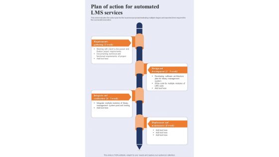 Plan Of Action For Automated LMS Services One Pager Sample Example Document