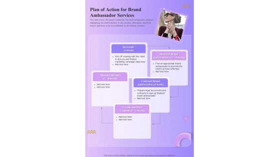 Plan Of Action For Brand Ambassador Services One Pager Sample Example Document