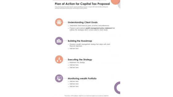 Plan Of Action For Capital Tax Proposal One Pager Sample Example Document
