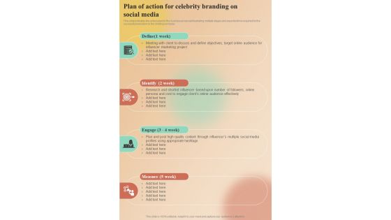 Plan Of Action For Celebrity Branding On Social Media One Pager Sample Example Document