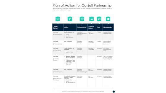 Plan Of Action For Co Sell Partnership One Pager Sample Example Document