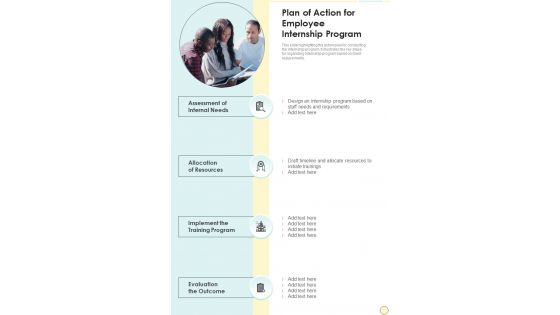 Plan Of Action For Employee Internship Program One Pager Sample Example Document