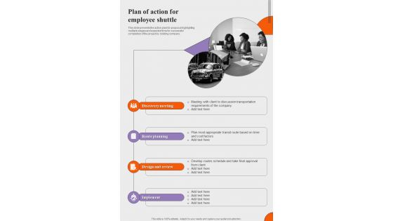 Plan Of Action For Employee Shuttle Proposal For Employee Shuttle One Pager Sample Example Document