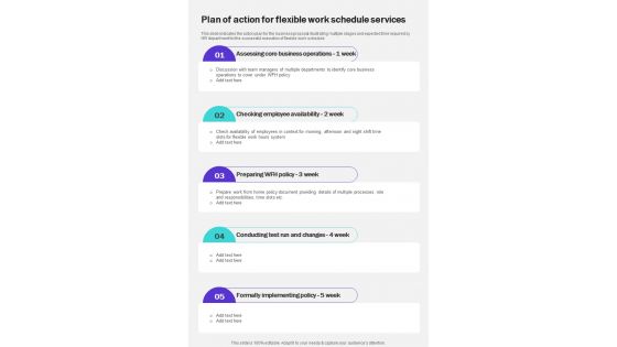Plan Of Action For Flexible Work Schedule Services One Pager Sample Example Document