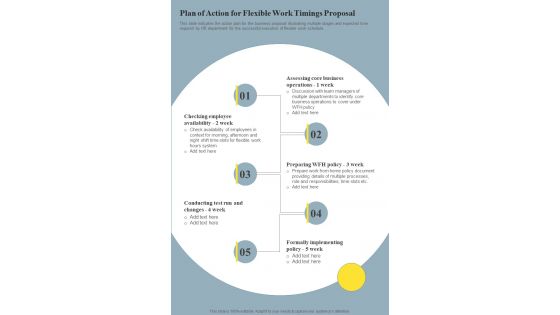 Plan Of Action For Flexible Work Timings Proposal One Pager Sample Example Document