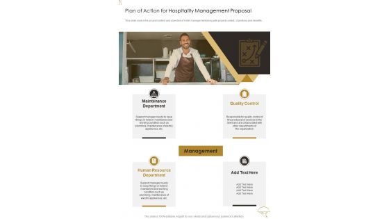 Plan Of Action For Hospitality Management Proposal One Pager Sample Example Document