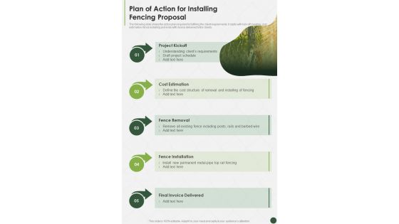 Plan Of Action For Installing Fencing Proposal One Pager Sample Example Document