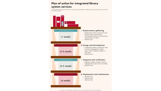 Plan Of Action For Integrated Library System Services One Pager Sample Example Document