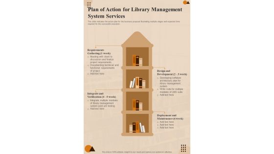 Plan Of Action For Library Management System Services One Pager Sample Example Document