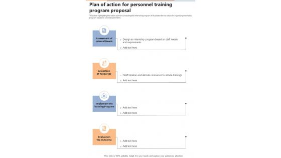 Plan Of Action For Personnel Training Program Proposal One Pager Sample Example Document