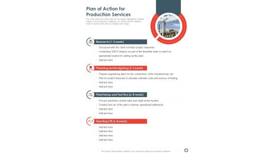 Plan Of Action For Production Services One Pager Sample Example Document