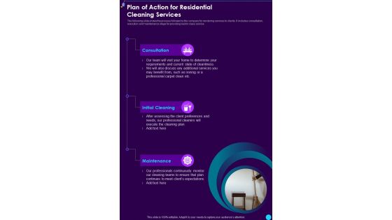 Plan Of Action For Residential Cleaning Services One Pager Sample Example Document