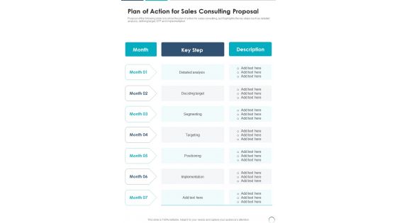 Plan Of Action For Sales Consulting Proposal One Pager Sample Example Document