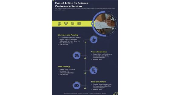 Plan Of Action For Science Conference Services One Pager Sample Example Document