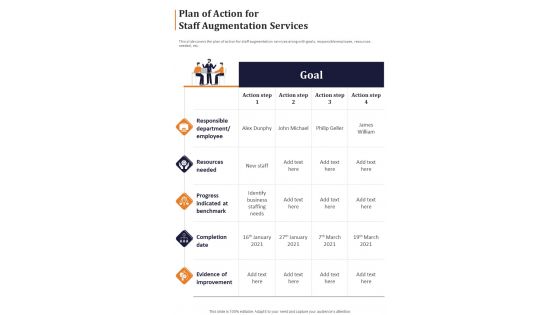 Plan Of Action For Staff Augmentation Services One Pager Sample Example Document