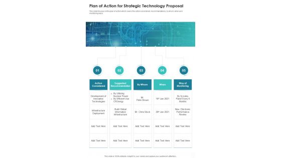 Plan Of Action For Strategic Technology Proposal One Pager Sample Example Document