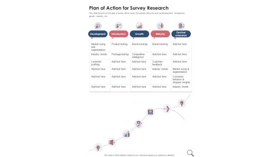 Plan Of Action For Survey Research One Pager Sample Example Document