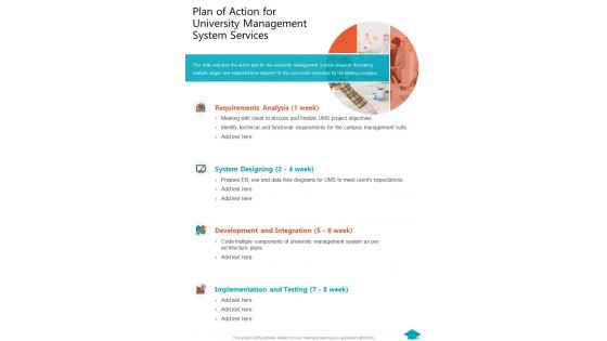 Plan Of Action For University Management System Services One Pager Sample Example Document