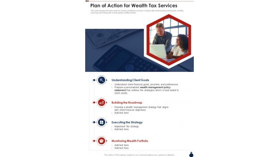 Plan Of Action For Wealth Tax Services One Pager Sample Example Document