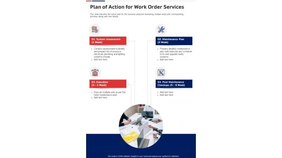 Plan Of Action For Work Order Services One Pager Sample Example Document