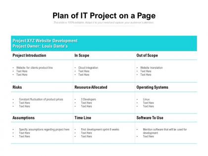 Plan of it project on a page