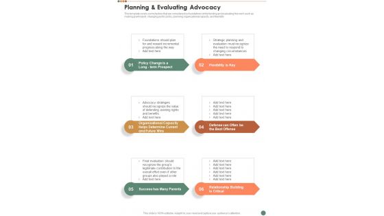 Planning And Evaluating Advocacy One Pager Sample Example Document