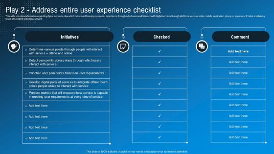 Play 2 Address Entire User Experience Checklist Technological Advancement Playbook