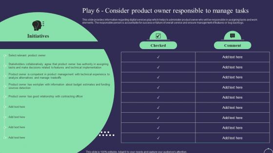 Play 6 Consider Product Owner Responsible To Manage Tasks Digital Service Management Playbook