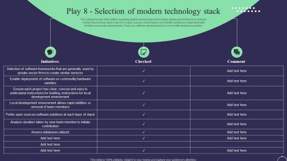 Play 8 Selection Of Modern Technology Stack Digital Service Management Playbook