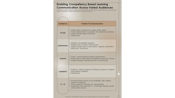 Playbook Enabling Competency Based Learning Communication Across Varied One Pager Sample Example Document