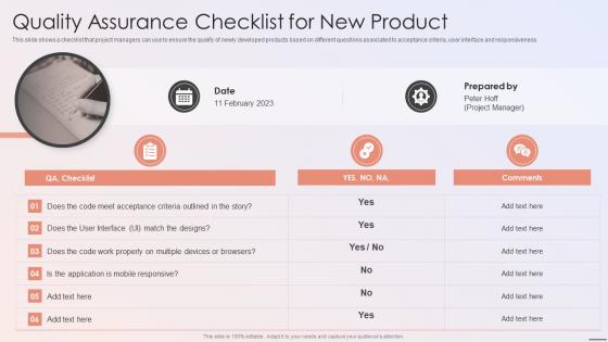 Playbook For Developers Quality Assurance Checklist For New Product