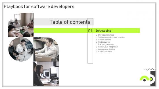 Playbook For Software Developer Table Of Contents Ppt Slides Tips