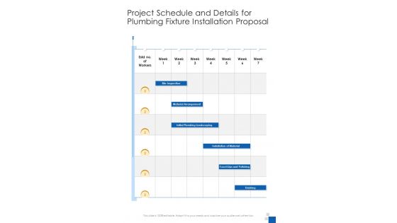 Plumbing Fixture Installation For Project Schedule And Details One Pager Sample Example Document