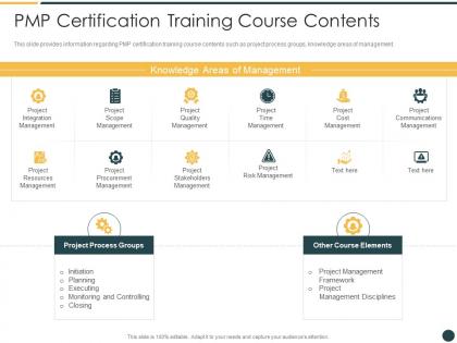 Pmp certification training course contents ppt icons