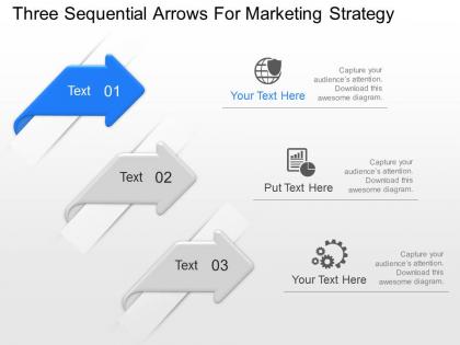 Po three sequenial arrows for marketing straregy powerpoint template slide