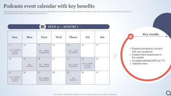 Podcasts Event Calendar With Key Benefits Talent Acquisition Agency Marketing Plan Strategy SS V
