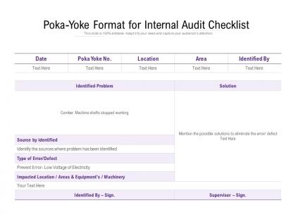 Poka yoke format for internal audit checklist